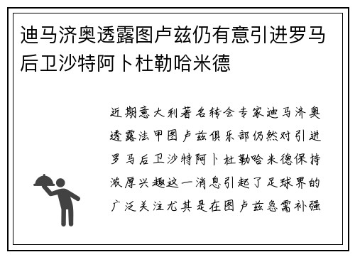 迪马济奥透露图卢兹仍有意引进罗马后卫沙特阿卜杜勒哈米德